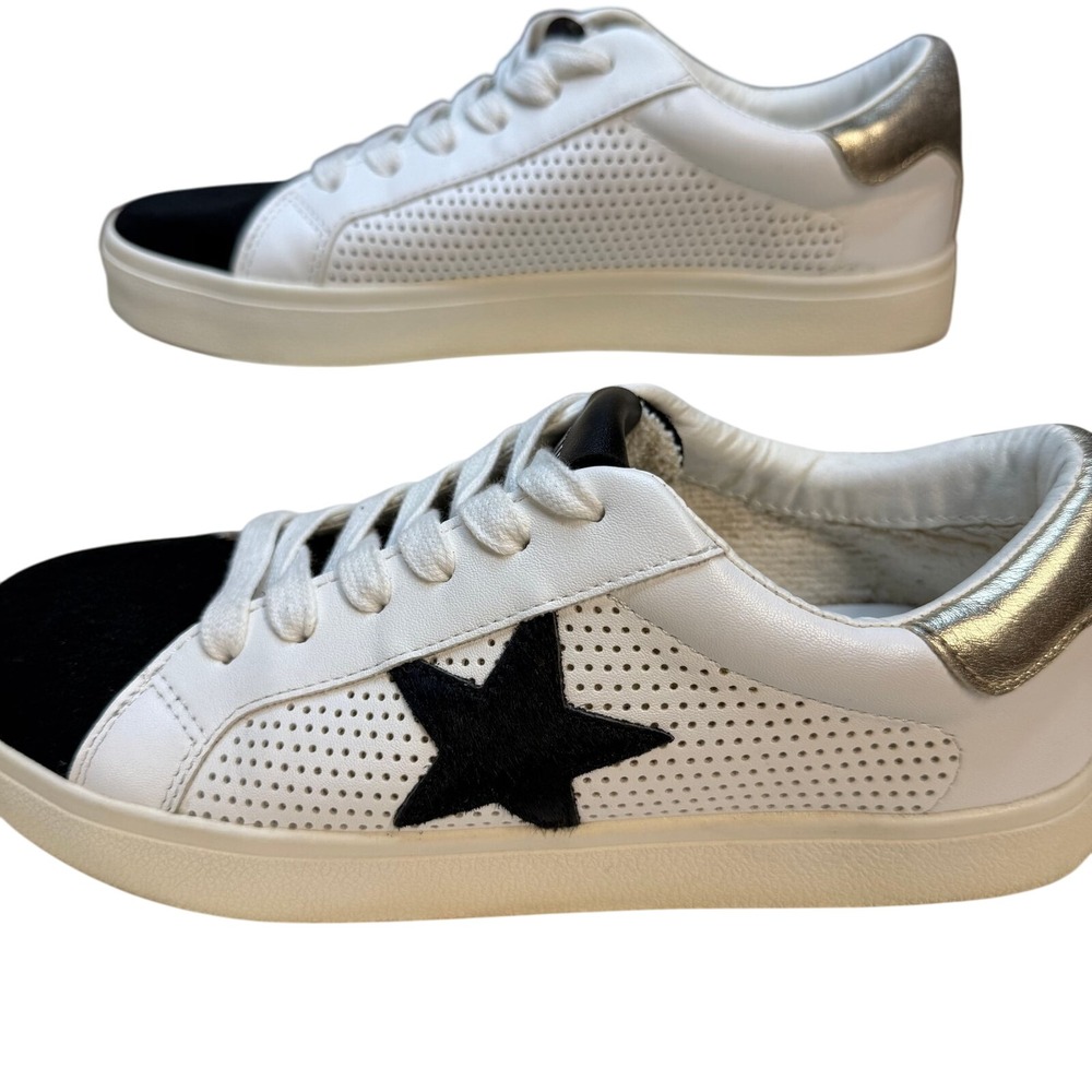 Steve Madden NY90 White Leather Black Suede Star Women's Size 8.5  Casual‎